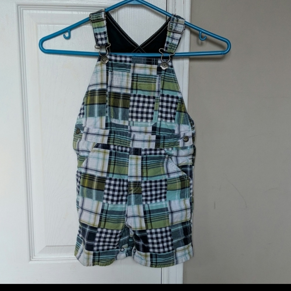 Gymboree Plaid Patchwork Overall Shorts Size 3T